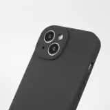 iPhone 15 Case Hülle - Mattes Soft-Touch-Silikon mit Relieflinien - Schwarz