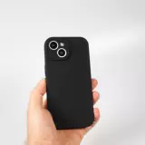 iPhone 15 Case Hülle - Mattes Soft-Touch-Silikon mit Relieflinien - Schwarz