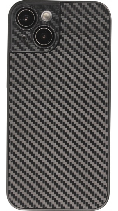iPhone 14 Case Hülle - Straffes Silikon mit Karbon Look + Kameraschutz - Schwarz