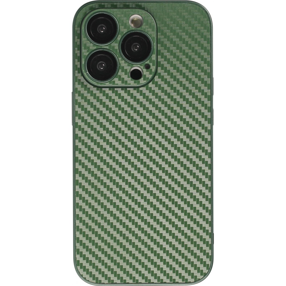 iPhone 14 Pro Max Case Hülle - Straffes Silikon mit Karbon Look + Kameraschutz - Grün