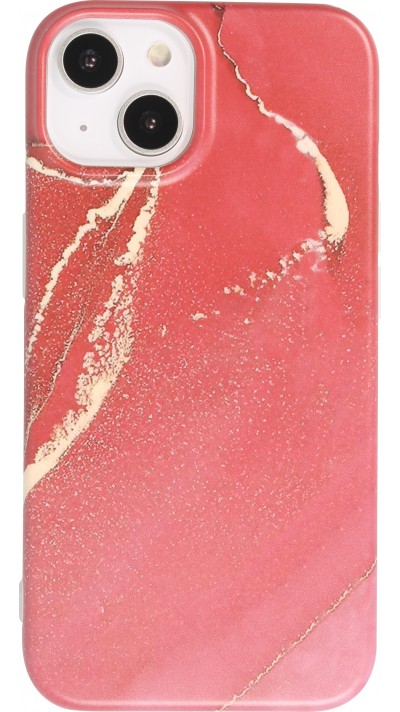 iPhone 14 Plus Case Hülle - Mattes Silikon mit aufgedrucktem Marmoreffekt - Rot