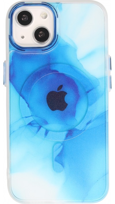 iPhone 14 Case Hülle - Watercolor MagSafe semi-transparent - Blau