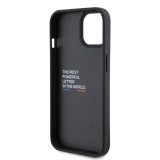 Coque iPhone 15 Plus - BMW M effet carbone et cuir avec logo métallique en relief - Noir