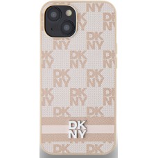 iPhone 15 Case Hülle - DKNY Leinwand Kunstleder Monogramm Metall-Logo - Rosa
