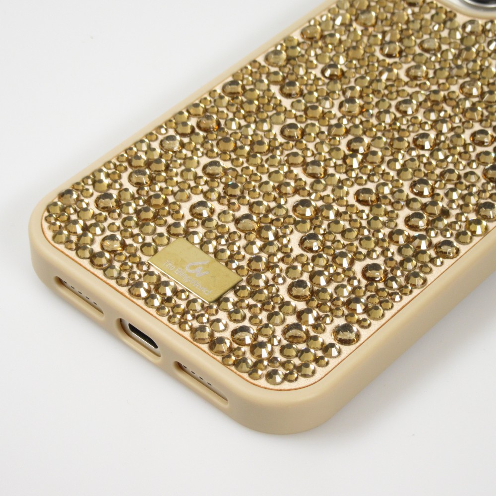 iPhone 15 Plus Case Hülle - Glitzer Diamant The Bling World - Gold