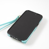 iPhone 15 Plus Case Hülle - DeLuxe elegantes Lederlook Cover mit Wallet + Tragering - Türkis