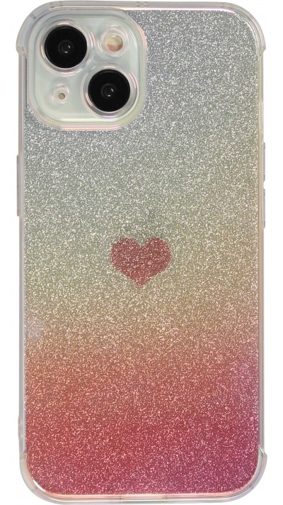 iPhone 15 Case Hülle - Silikon Bumper glitzer blur mit Herz - Rosa