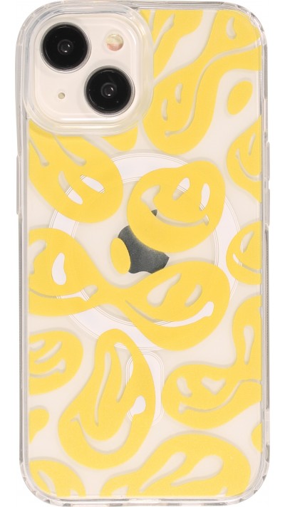 Coque iPhone 15 - Gel silicone MagSafe transparent Liquid Smiley - Jaune