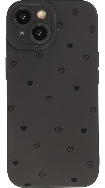 iPhone 15 Case Hülle - Weiches Silikongel mit Kameraschutz - Many hearts - Schwarz
