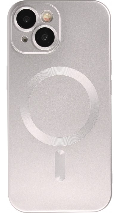 iPhone 15 Case Hülle - Gummi weich mit Kameraschutzglas MagSafe - Silber