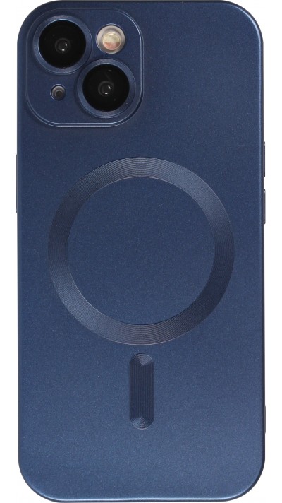 iPhone 15 Case Hülle - Gummi weich mit Kameraschutzglas MagSafe - Dunkelblau