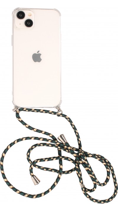 iPhone 15 Plus Case Hülle - Gummi transparent bumper mit Seil - Grün / gold