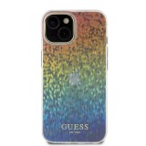 iPhone 15 Case Hülle - Guess schillernder Spiegel-Multifacetten-Farbverlauf im Disco-Stil mit goldenem Logo - Multicolor