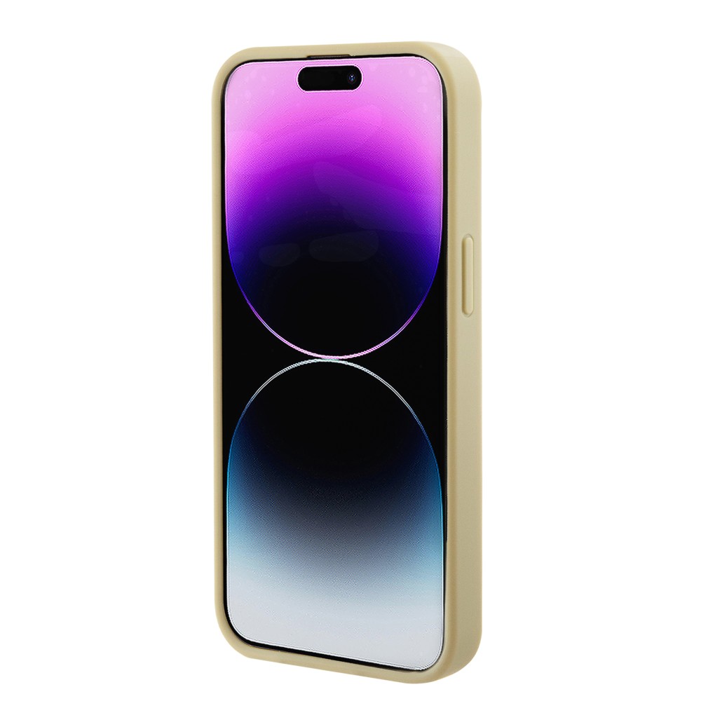 iPhone 15 Case Hülle - Guess Kunstleder Saffiano Gold Metall-Logo und MagSafe - Gold