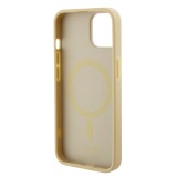 iPhone 15 Case Hülle - Guess Kunstleder Saffiano Gold Metall-Logo und MagSafe - Gold