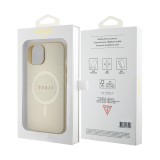 iPhone 15 Case Hülle - Guess Kunstleder Saffiano Gold Metall-Logo und MagSafe - Gold