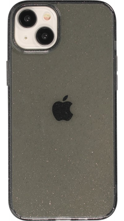 iPhone 15 Case Hülle - Gel Gummi transparent mit Glitzerstaub - Schwarz