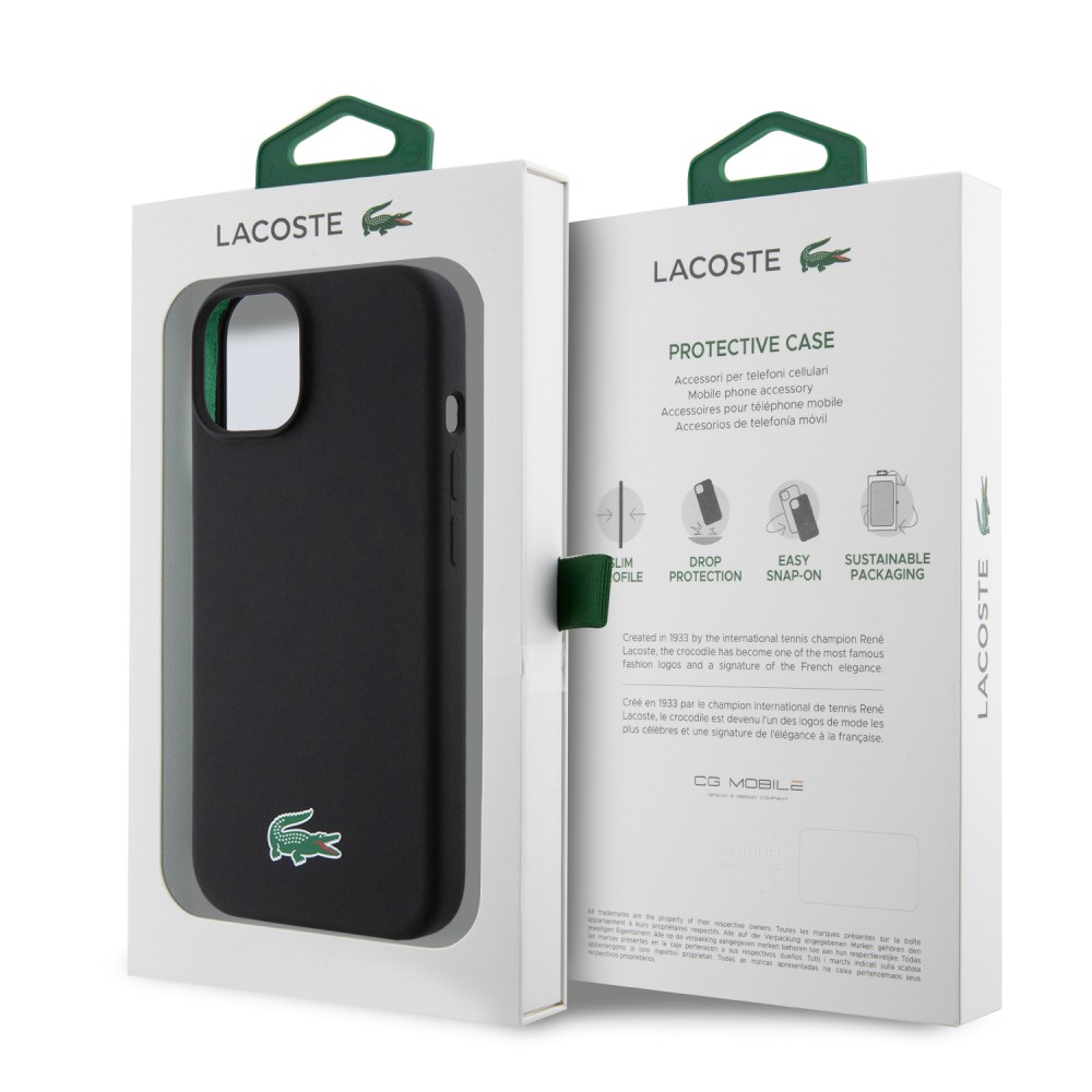 iPhone 15 Plus Case Hülle - Lacoste Silikon Soft Touch Magsafe - Schwarz