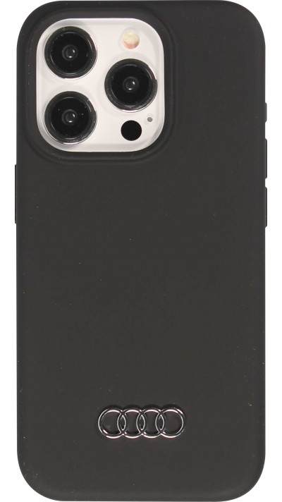 iPhone 15 Pro Case Hülle - Audi Silikon Soft Touch mit metall Logo - Schwarz