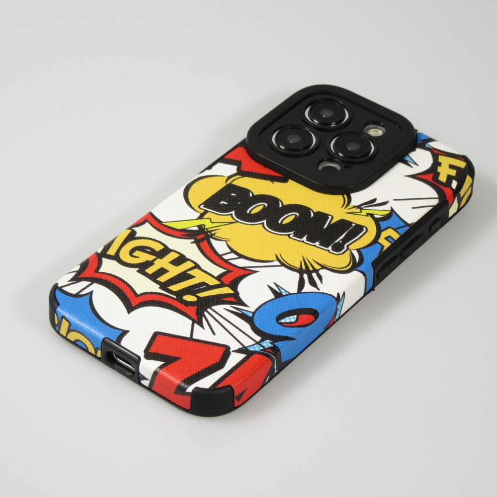 iPhone 15 Pro Case H&uuml;lle - Retro Cartoons Kunstleder