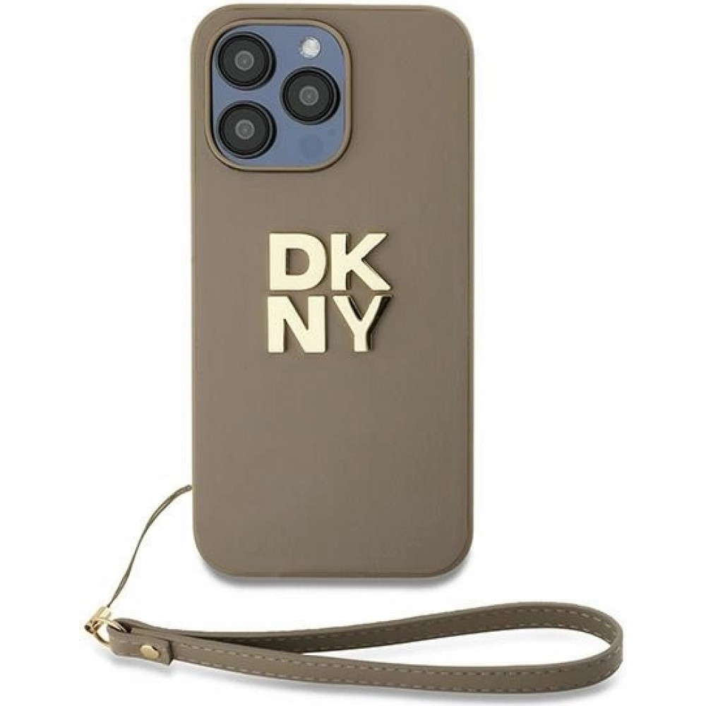 iPhone 15 Pro Case Hülle - DKNY Armbanduhr mit abnehmbarem Armband und goldenem Logo - Beige