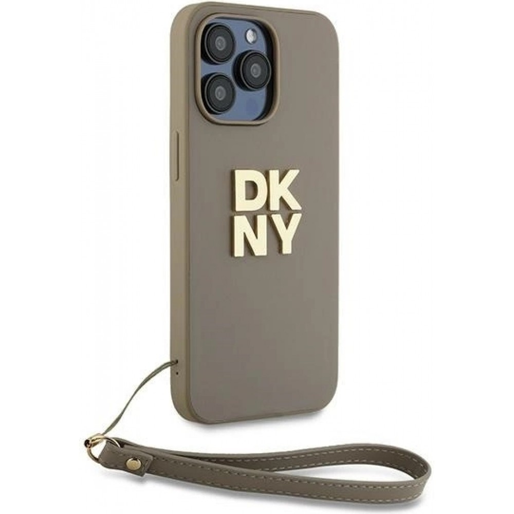 iPhone 15 Pro Case Hülle - DKNY Armbanduhr mit abnehmbarem Armband und goldenem Logo - Beige