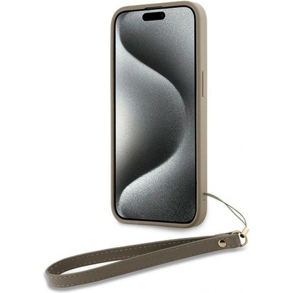 iPhone 15 Pro Case Hülle - DKNY Armbanduhr mit abnehmbarem Armband und goldenem Logo - Beige