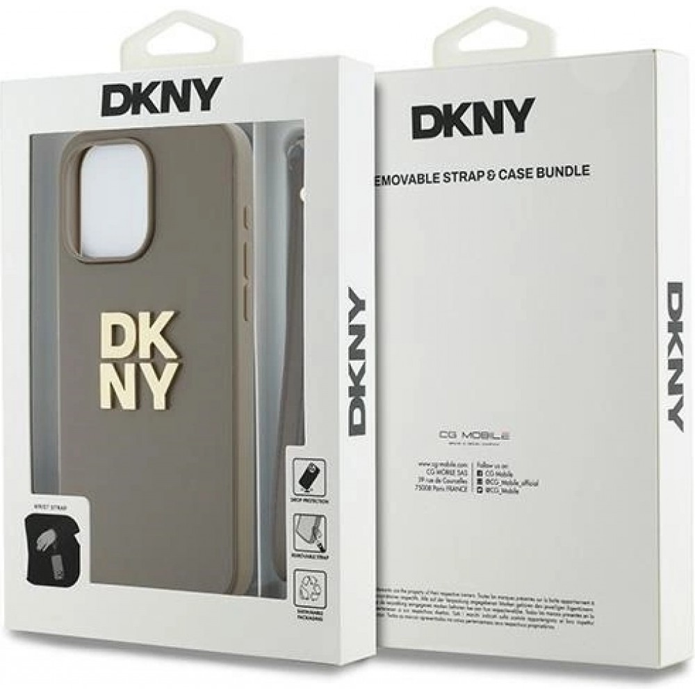 iPhone 15 Pro Case Hülle - DKNY Armbanduhr mit abnehmbarem Armband und goldenem Logo - Beige