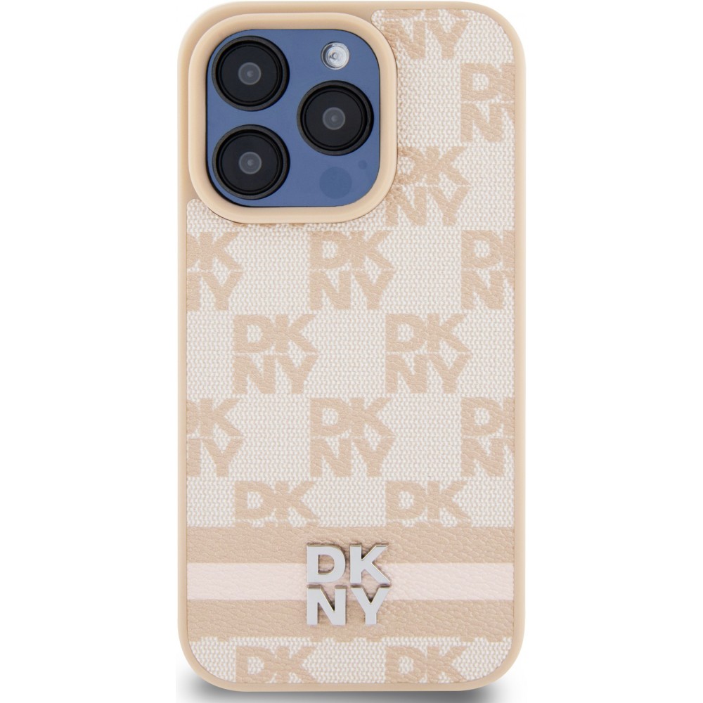 iPhone 15 Pro Max Case Hülle - DKNY Leinwand Kunstleder Monogramm Metall-Logo - Rosa