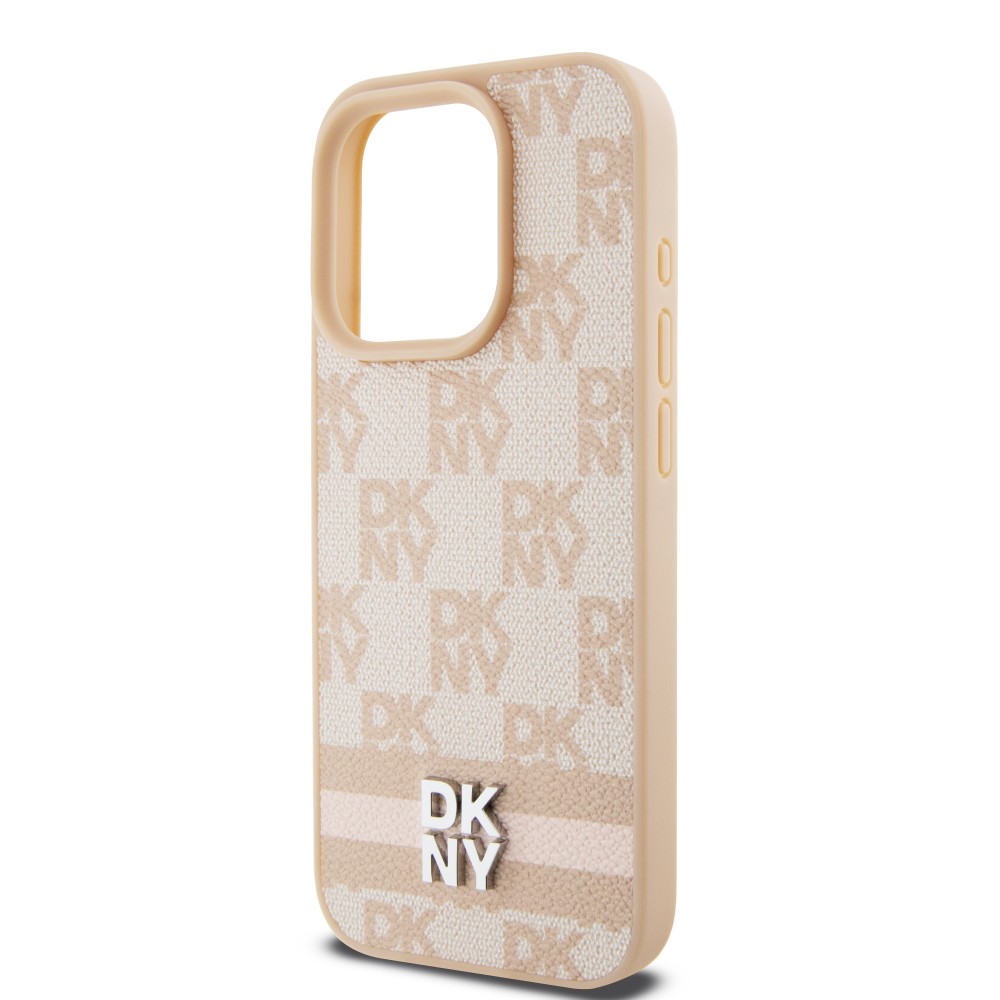iPhone 15 Pro Max Case Hülle - DKNY Leinwand Kunstleder Monogramm Metall-Logo - Rosa