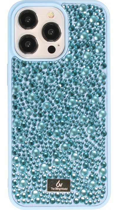 iPhone 15 Pro Max Case Hülle - Glitzer Diamant The Bling World - Hellblau