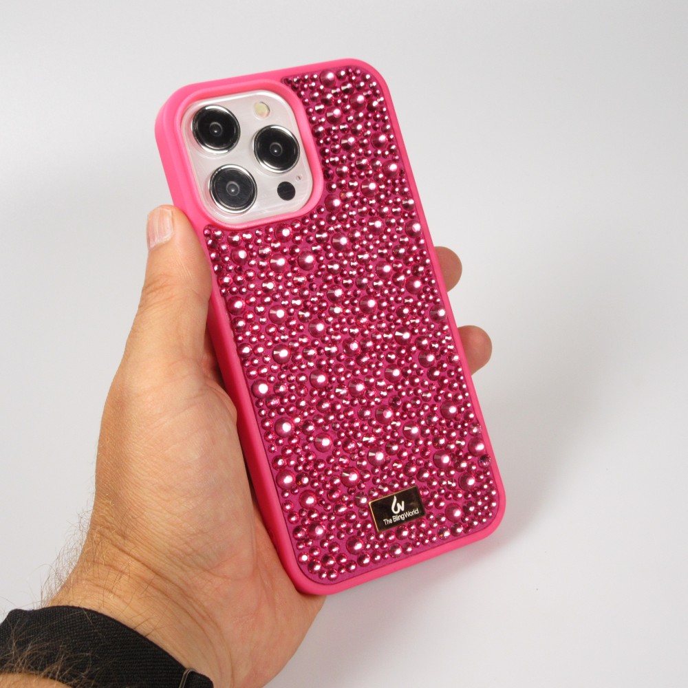iPhone 15 Pro Max Case Hülle - Glitzer Diamant The Bling World - Dunkelrosa