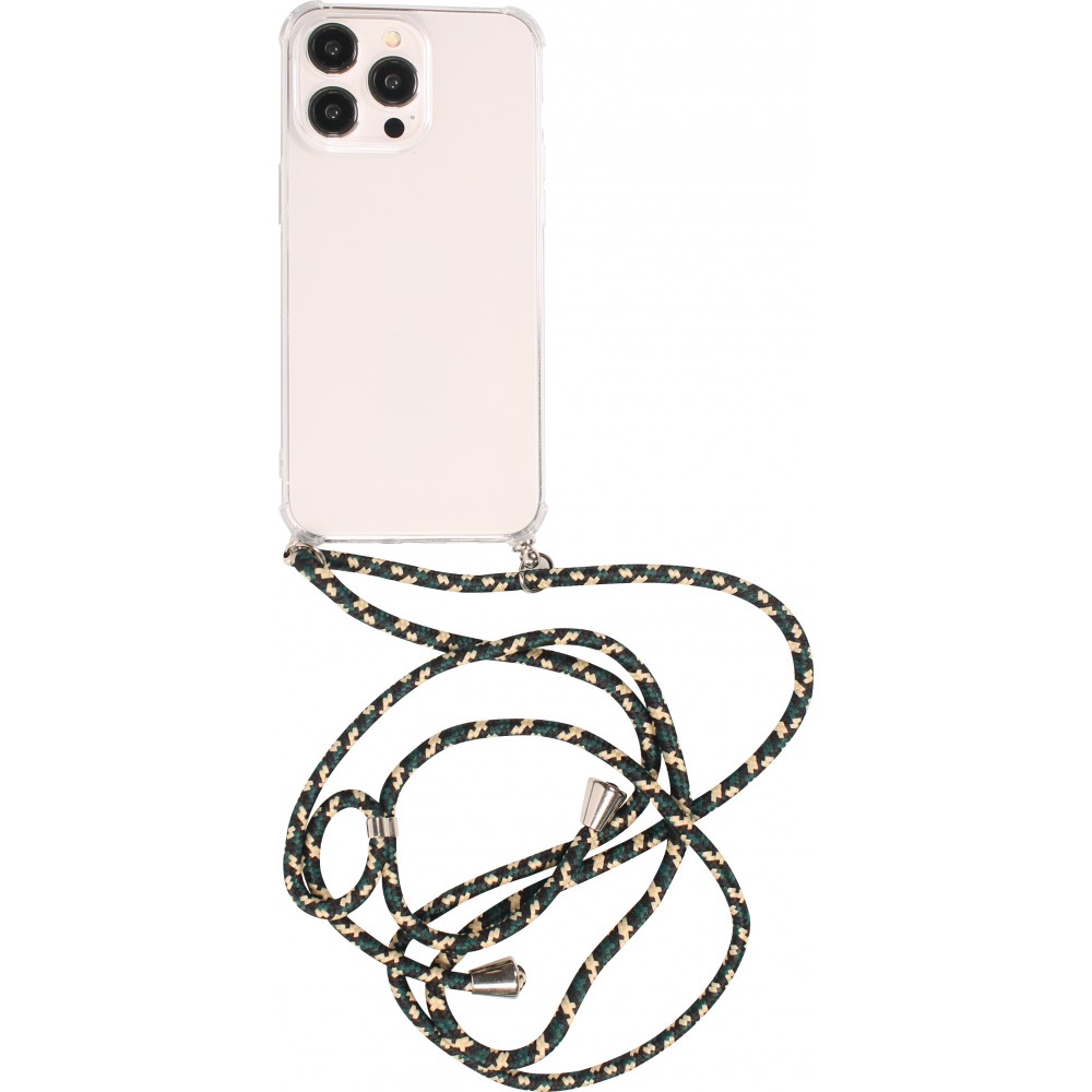 iPhone 15 Pro Max Case Hülle - Gummi transparent bumper mit Seil - Grün / gold