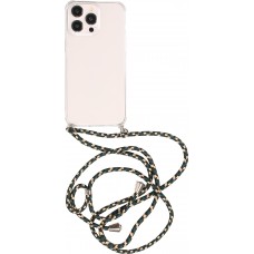 iPhone 15 Pro Max Case Hülle - Gummi transparent bumper mit Seil - Grün / gold