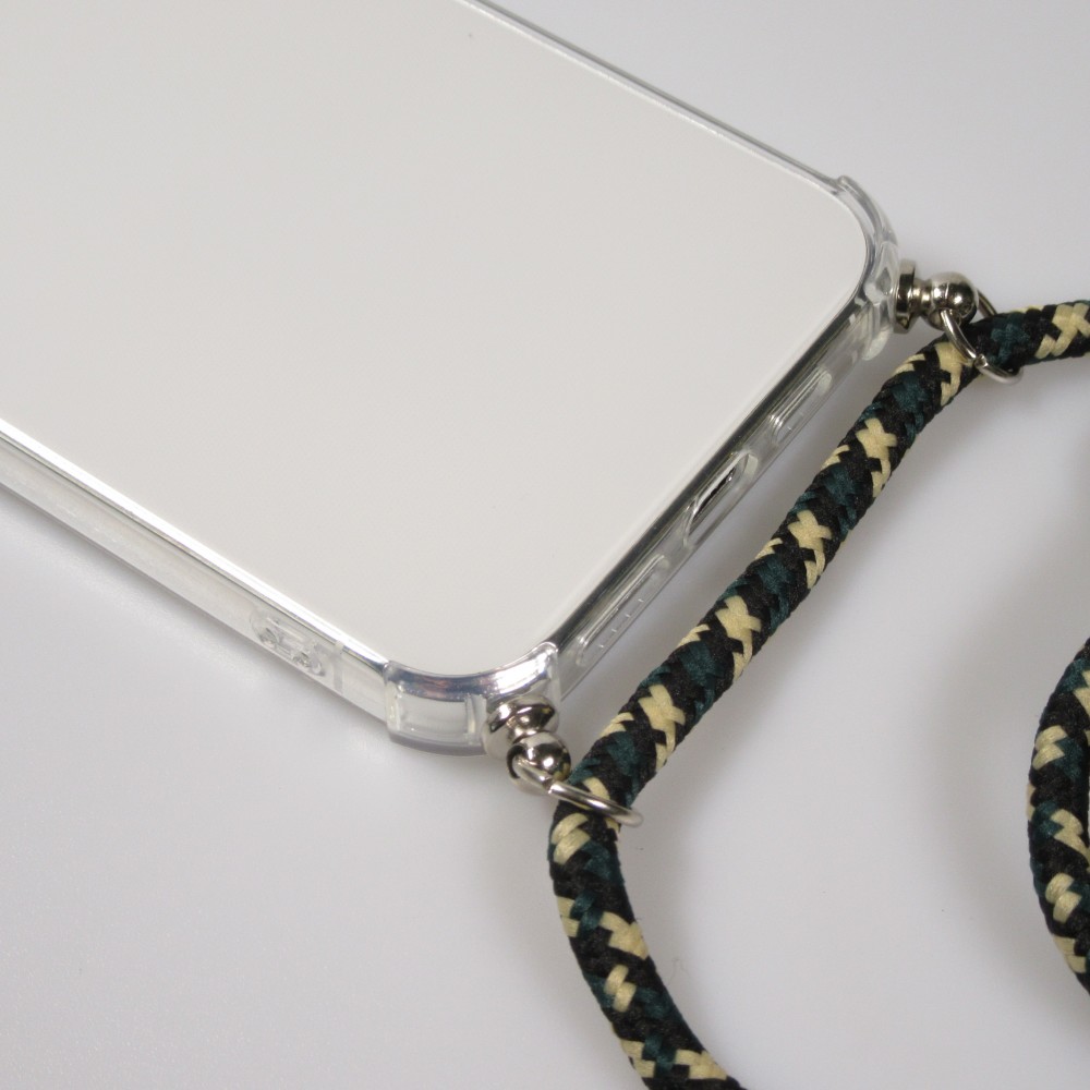 iPhone 15 Pro Max Case Hülle - Gummi transparent bumper mit Seil - Grün / gold