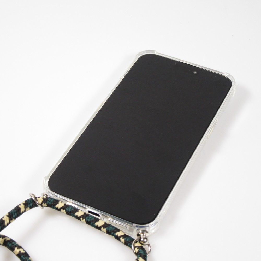 iPhone 15 Pro Max Case Hülle - Gummi transparent bumper mit Seil - Grün / gold