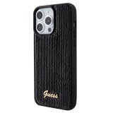iPhone 15 Pro Max Case Hülle - Guess Anti-Stress Wendepailletten mit goldenem Metalllogo - Schwarz