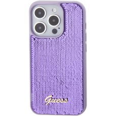 iPhone 15 Pro Max Case Hülle - Guess Anti-Stress Wendepailletten mit goldenem Metalllogo - Violett