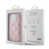 iPhone 15 Pro Max Case Hülle - Guess Kunstleder-Fleece in Karomuster und goldfarbener Metallic-Logoprägung - Hellrosa