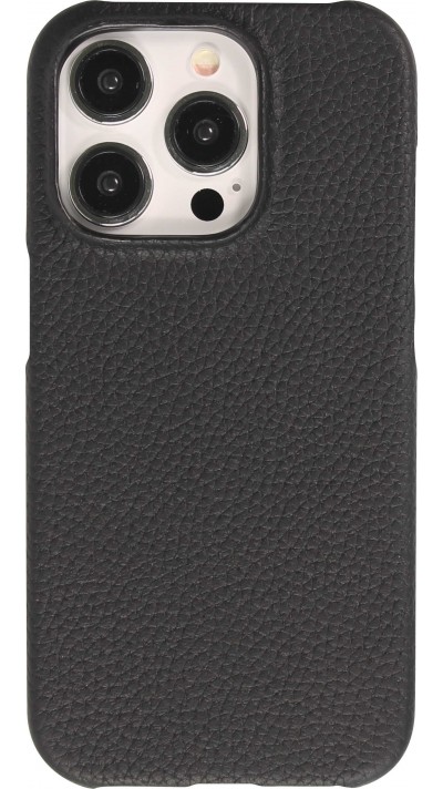 Coque iPhone 15 Pro - Hardcase Slim en cuir véritable - Noir