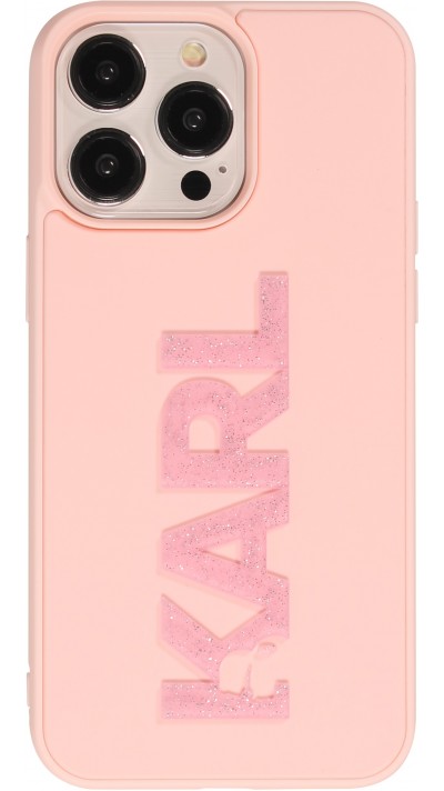 iPhone 15 Pro Case Hülle - Karl Lagerfeld mattes Silikon mit glitzerndem 3D-Logo - Rosa