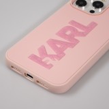 iPhone 15 Pro Max Case Hülle - Karl Lagerfeld mattes Silikon mit glitzerndem 3D-Logo - Rosa