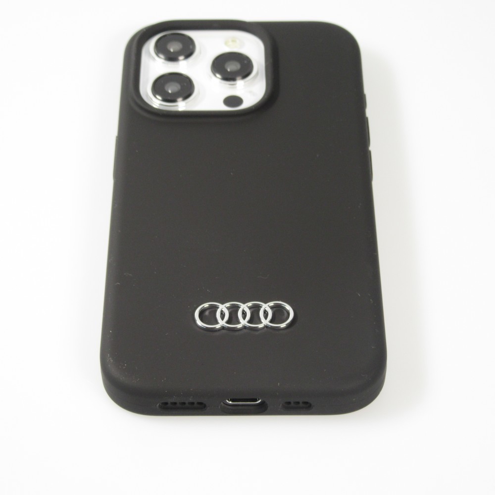 iPhone 15 Pro Max Case Hülle - Audi Silikon Soft Touch mit metall Logo - Schwarz