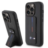 iPhone 15 Pro Case Hülle - BMW M Kunstleder mit integrierter verstellbarer Stütze - Schwarz