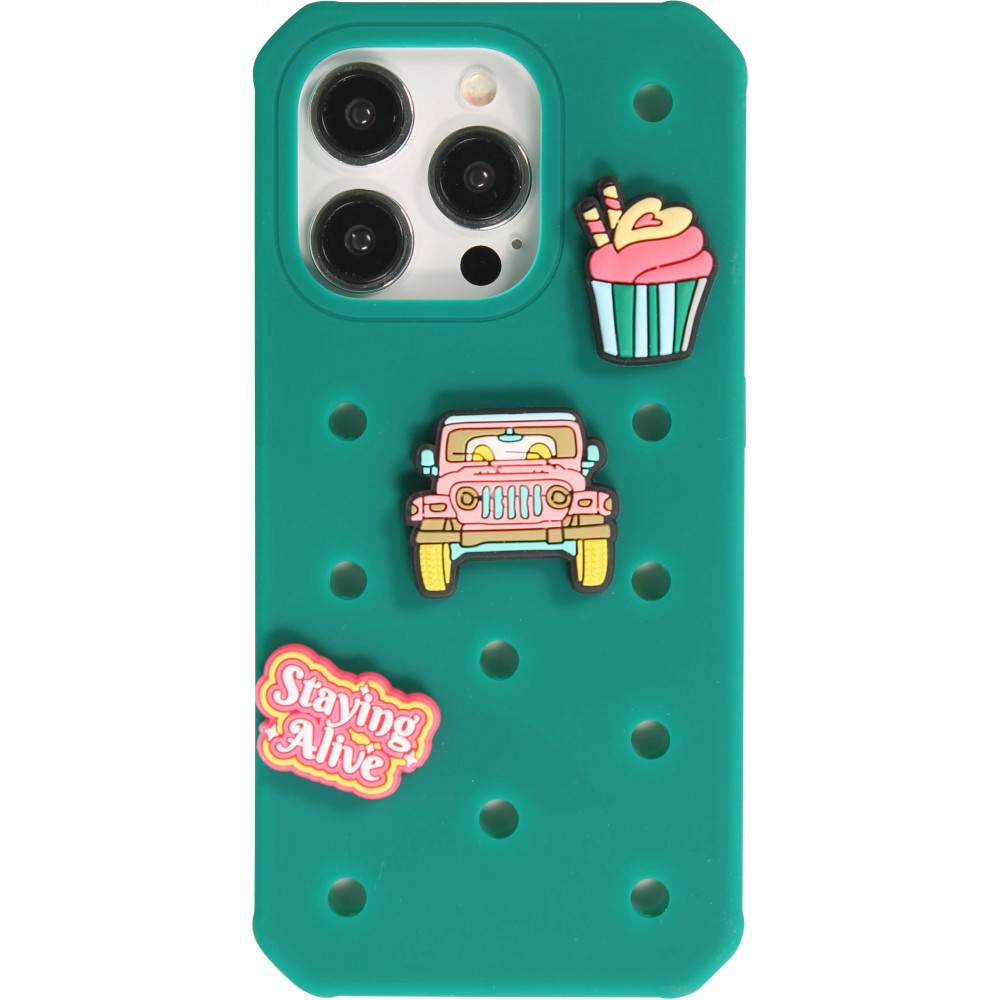 iPhone 15 Pro Max Case Hülle - Dicke Silikonhülle mit Löcher für Aufsteck-Sticker - Dunkelgrün