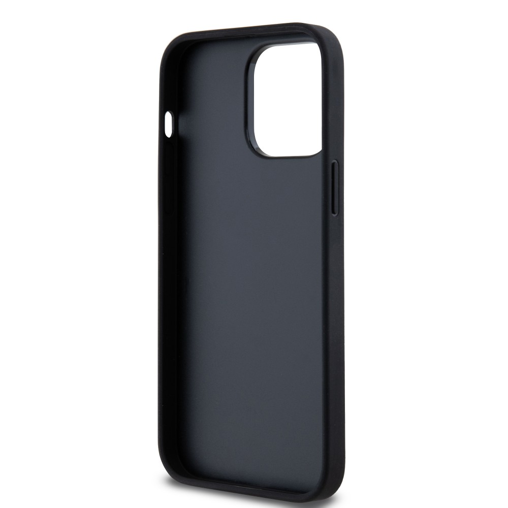 Coque iPhone 15 Pro Max - DKNY silicone similicuir monogramme logo métallique - Noir