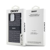 Coque iPhone 15 Pro Max - DKNY silicone similicuir monogramme logo métallique - Noir