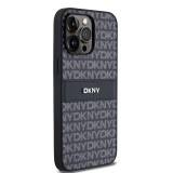 Coque iPhone 15 Pro Max - DKNY silicone similicuir monogramme logo métallique - Noir