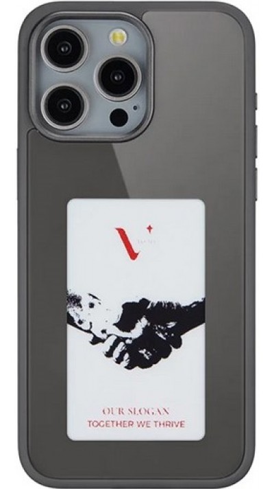Coque iPhone 15 Pro Max - E-Ink Display DIY avec technologie NFC pour photo personnalisée - Noir