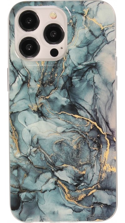 iPhone 15 Pro Max Case Hülle - Gel Glossy Marmor - Blau